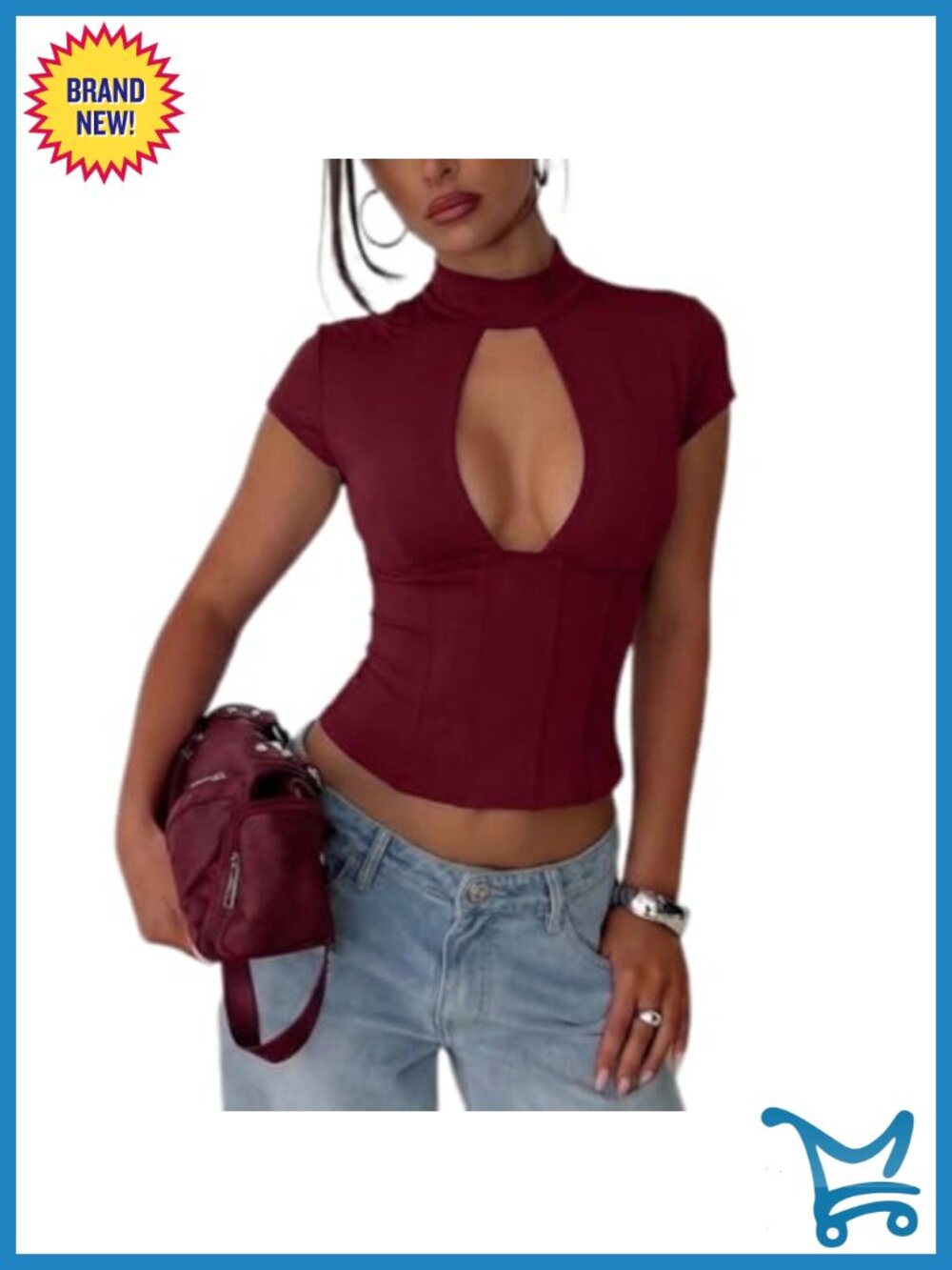 Women's Sexy Cut Out Backless Crop Top Mock Neck Short Sleeve Going Out